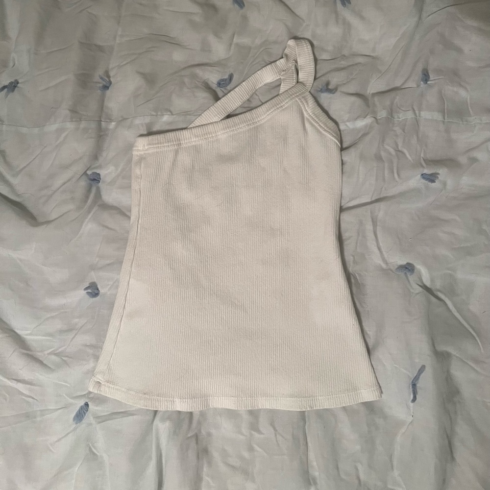 White Ribbed One Shoulder Top